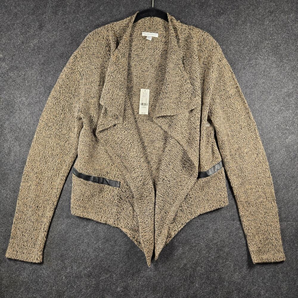NWT NY&Co Open Front Cardigan Faux Leather Metallic XL Boho Artsy Eclectic Boss